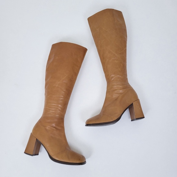 90's Aldo Square Toe Boots block heel chunky fitted tight side zipper calf - Picture 10 of 15